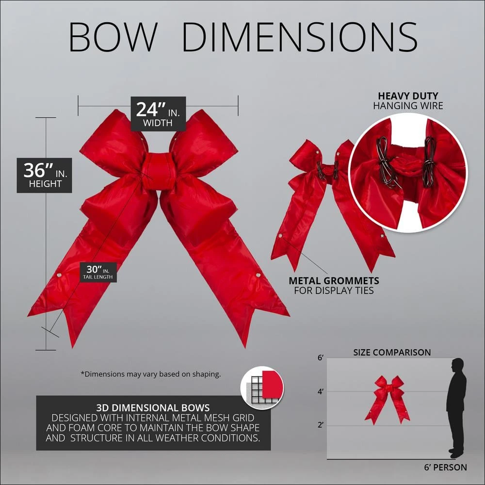 24 In. Red Nylon Outdoor Christmas Structural Bow 3 24 In. Red Nylon Outdoor Christmas Structural Bow - Image 3