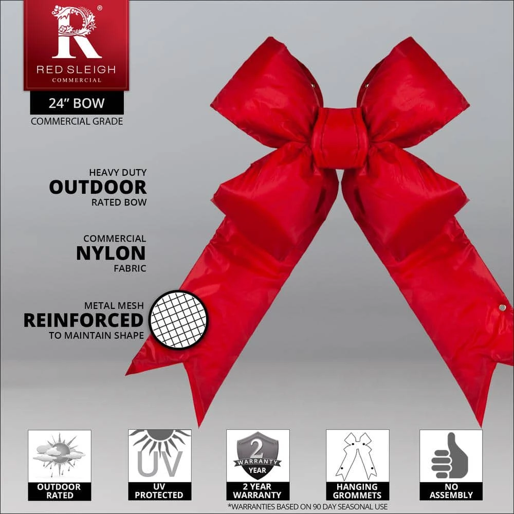 24 In. Red Nylon Outdoor Christmas Structural Bow 2 24 In. Red Nylon Outdoor Christmas Structural Bow - Image 2
