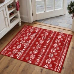 Christmas 2 Ft. X 3 Ft. Red Elk Snowflake Christmas Tree Area Rug -Northlight Shop red white haiimeid christmas doormats x25iu0102h 123 40 1000