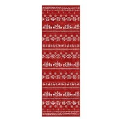 Christmas 2 Ft. X 6 Ft. Red Elk Snowflake Christmas Tree Area Rug