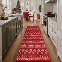 Christmas 2 Ft. X 8 Ft. Red Elk Snowflake Christmas Tree Area Rug -Northlight Shop red white haiimeid christmas doormats x25iu0102h 128 40 1000