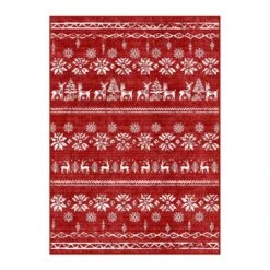 Christmas 3 Ft. X 5 Ft. Red Elk Snowflake Christmas Tree Area Rug