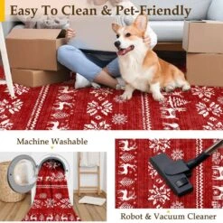 Christmas 4 Ft. X 6 Ft. Red Elk Snowflake Christmas Tree Area Rug -Northlight Shop red white haiimeid christmas doormats x25iu0102h 146 1f 1000