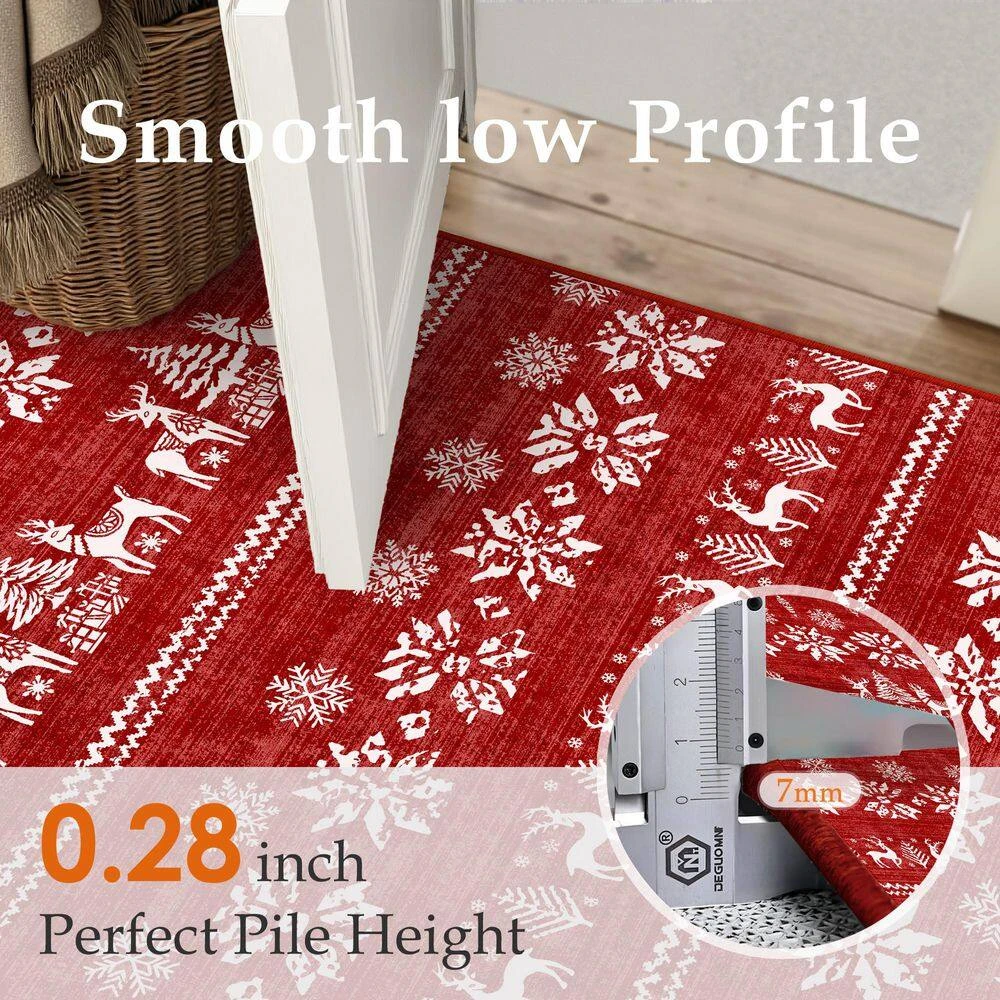 Christmas 5 Ft. X 7 Ft. Red Elk Snowflake Christmas Tree Area Rug 4 Christmas 5 Ft. X 7 Ft. Red Elk Snowflake Christmas Tree Area Rug - Image 4