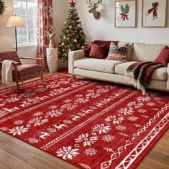 Christmas 5 Ft. X 7 Ft. Red Elk Snowflake Christmas Tree Area Rug 7 Christmas 5 Ft. X 7 Ft. Red Elk Snowflake Christmas Tree Area Rug -Northlight Shop red white haiimeid christmas doormats x25iu0102h 157 e1 1000