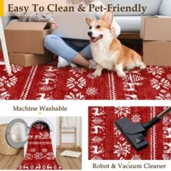 Christmas 6 Ft. X 9 Ft. Red Elk Snowflake Christmas Tree Area Rug -Northlight Shop red white haiimeid christmas doormats x25iu0102h 169 1f 1000