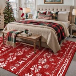 Christmas 6 Ft. X 9 Ft. Red Elk Snowflake Christmas Tree Area Rug -Northlight Shop red white haiimeid christmas doormats x25iu0102h 169 e1 1000