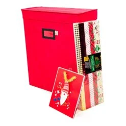 Red Gift Bag And Tissue Paper Storage Box With Gift Wrap Accessory Pockets -Northlight Shop santa s bags wrapping paper storage sb 10454 red rs 31 1000