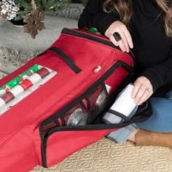 40 In. Tall Red Rolling Holiday Wrapping Paper Storage Bag With Gift Wrap Accessory Pocket -Northlight Shop santa s bags wrapping paper storage sb 40020 rs fa 1000