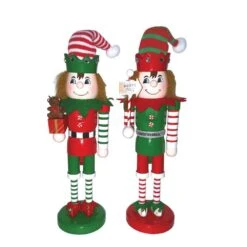 14 In. Elf Nutcracker With Santa Hats (2 Assorted)