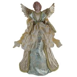 16 In. Aqua And Gold Angel Tree Topper