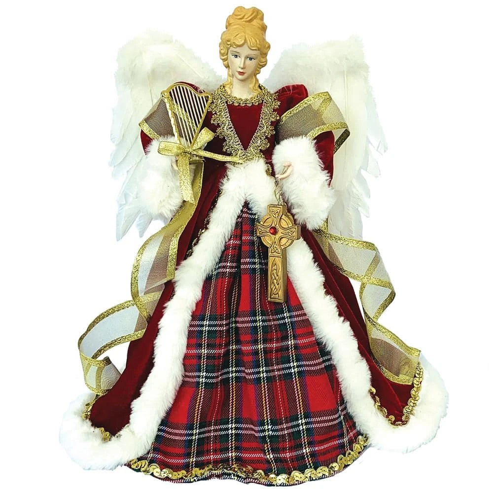 16 In. Red Plaid Angel Tree Topper 1 16 In. Red Plaid Angel Tree Topper
