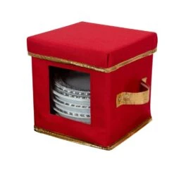 1.7 Gal. Holiday Saucer Plate Dinnerware Storage Box With 12 Felt Dividers