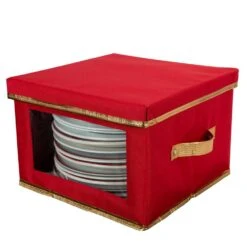 5.45 Gal. Holiday Dinner Plate Dinnerware Storage Box With 12 Felt Dividers