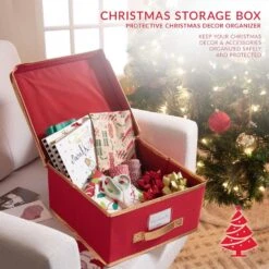 Holiday Polyester Christmas Storage Box In Red -Northlight Shop simplify decoration storage 9070 red 1f 1000
