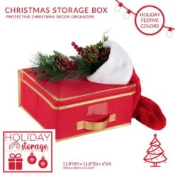 Holiday Polyester Christmas Storage Box In Red -Northlight Shop simplify decoration storage 9070 red c3 1000
