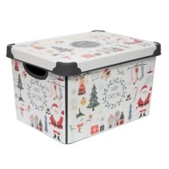 Happy Christmas Design Polypropylene Storage Tote Bin In White