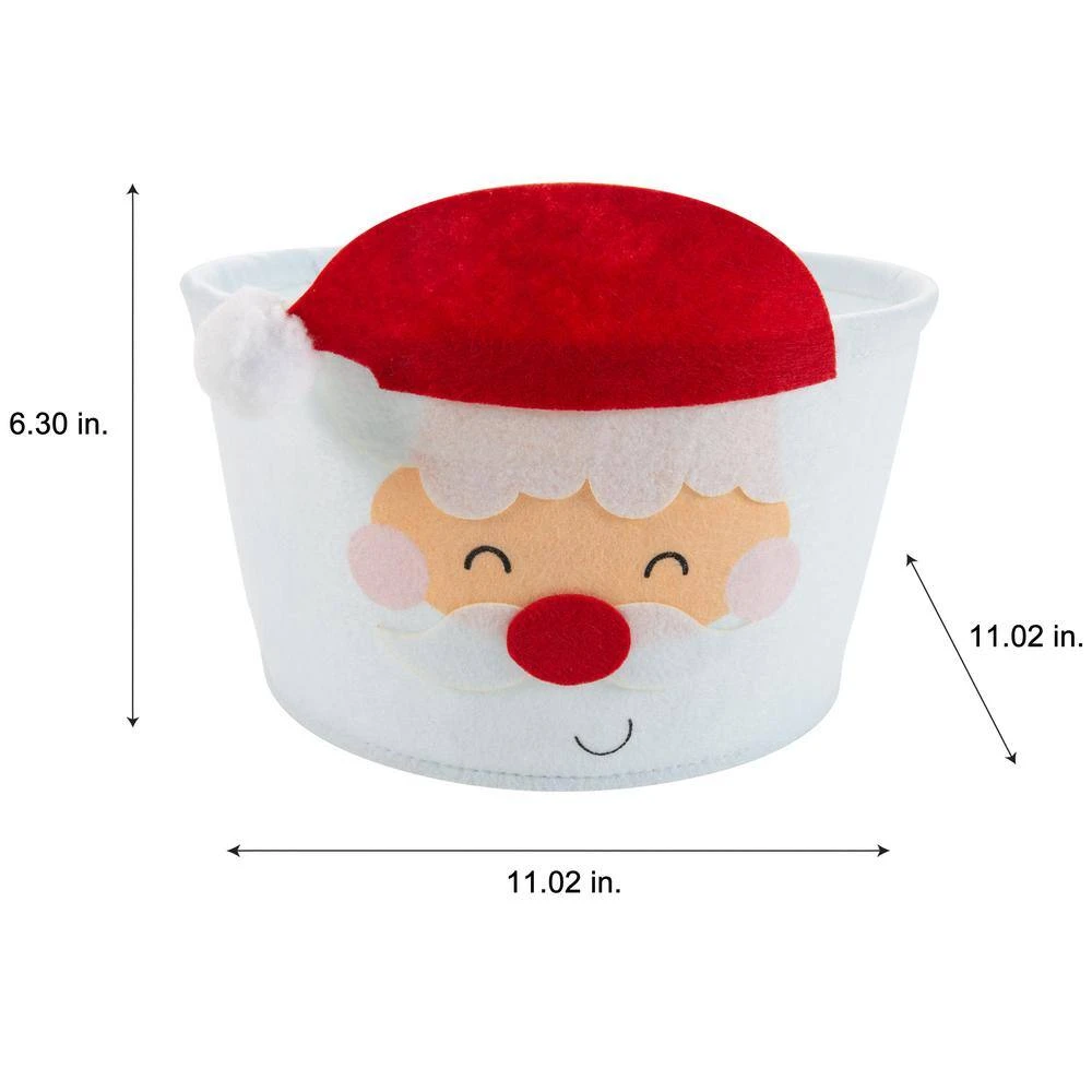 6.3 In. White Polyester Round Felt Santa Tote Storage Bag 3 6.3 In. White Polyester Round Felt Santa Tote Storage Bag - Image 3