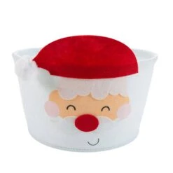 6.3 In. White Polyester Round Felt Santa Tote Storage Bag