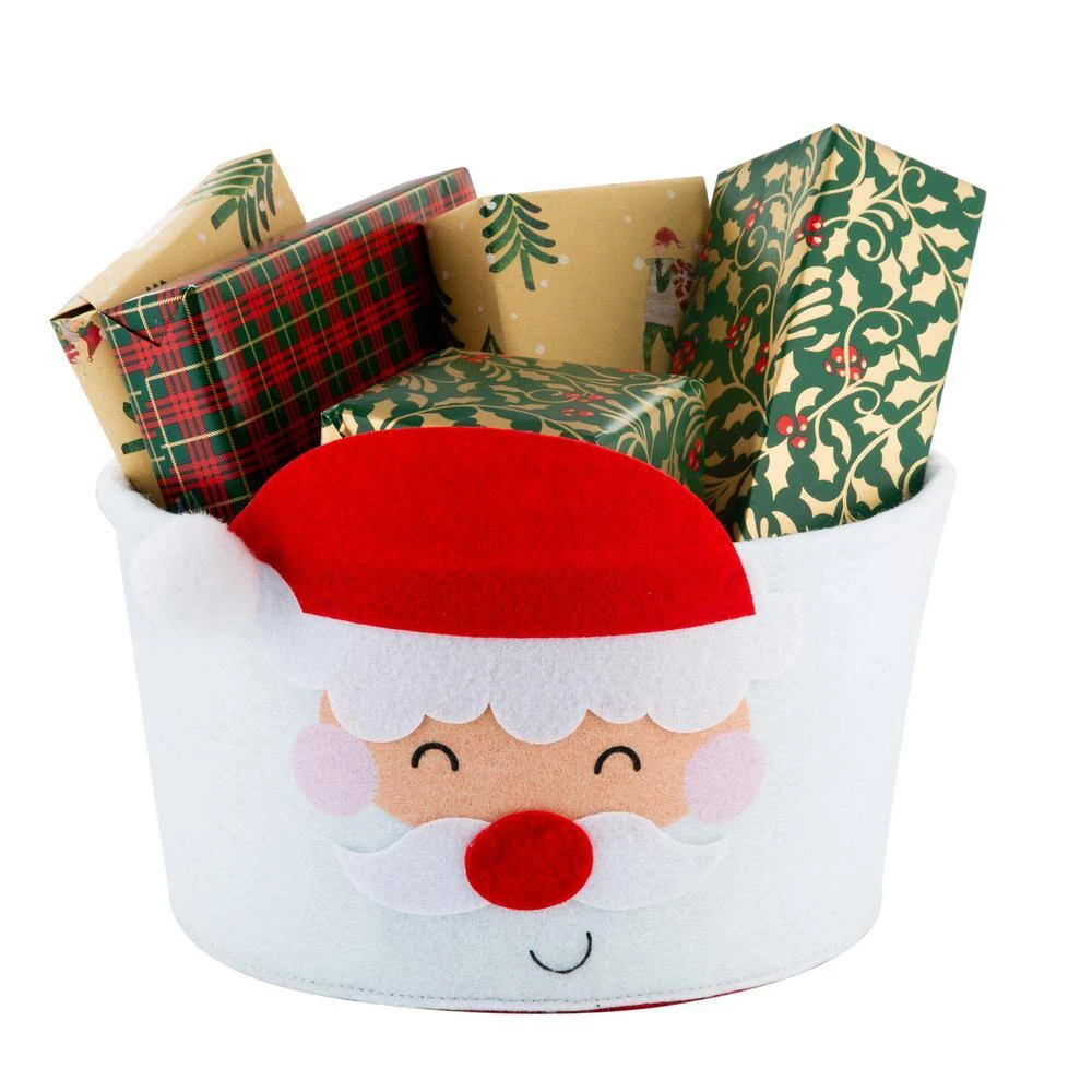 6.3 In. White Polyester Round Felt Santa Tote Storage Bag 2 6.3 In. White Polyester Round Felt Santa Tote Storage Bag - Image 2