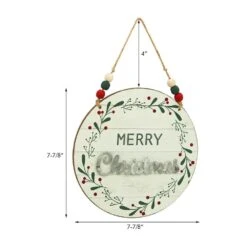 7.875 In. Merry Christmas Wood Wall Hanging Ornament With Wood Bead String Hanger -Northlight Shop single christmas ornaments uh329 fa 1000