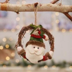 Christmas Wreath Rattan Doll Santa Christmas Tree Pendent Ornament Christmas Wreath Garland For Front Door Wall -Northlight Shop single christmas ornaments w1scrw 4f 1000