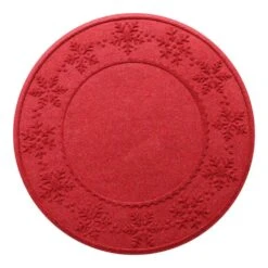 Waterhog Snowflake 35 In. Round PET Polyester Indoor Outdoor Tree Skirt Mat Solid Red
