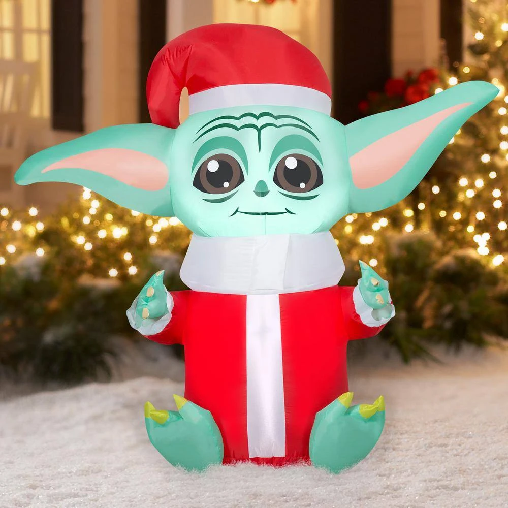 STAR WARS 4.6 Ft. Tall X 3.2 Ft. W Christmas Inflatable Airblown-Stylized Grogu In Santa Suit 4 STAR WARS 4.6 Ft. Tall X 3.2 Ft. W Christmas Inflatable Airblown-Stylized Grogu In Santa Suit - Image 4
