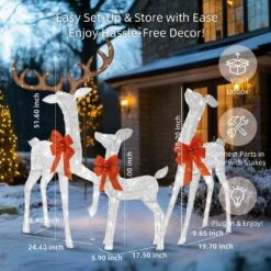 Outdoor Christmas Decoration 3-Piece 3D Reindeer Family Yard Decoration With Cool White LED Lights, White -Northlight Shop starfree christmas yard decorations hoxsod0102wht c3 1000