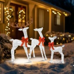 Outdoor Christmas Decoration 3-Piece 3D Reindeer Family Yard Decoration With Cool White LED Lights, White -Northlight Shop starfree christmas yard decorations hoxsod0102wht fa 1000