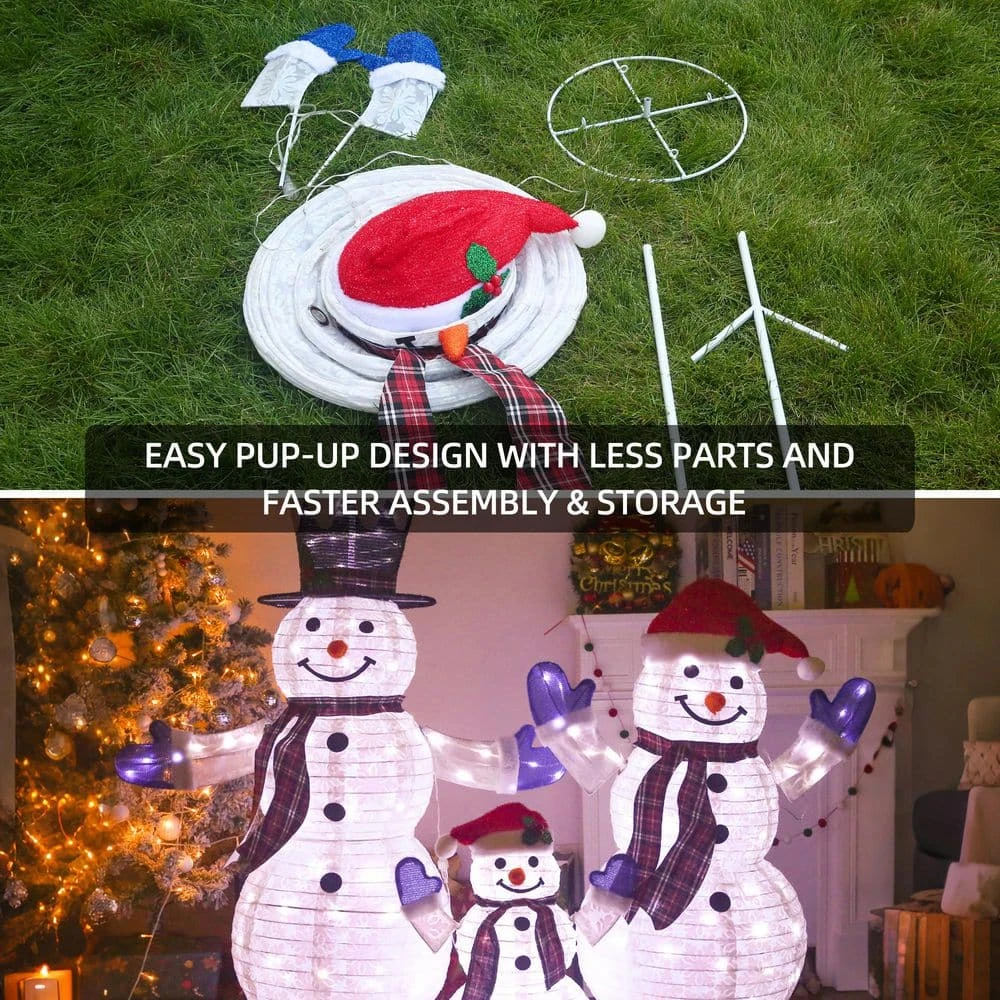 47.5 In. 3-Piece Outdoor Christmas Decoration Pop-Up Snowman Family Set With Cool White LEDs 5 47.5 In. 3-Piece Outdoor Christmas Decoration Pop-Up Snowman Family Set With Cool White LEDs - Image 5