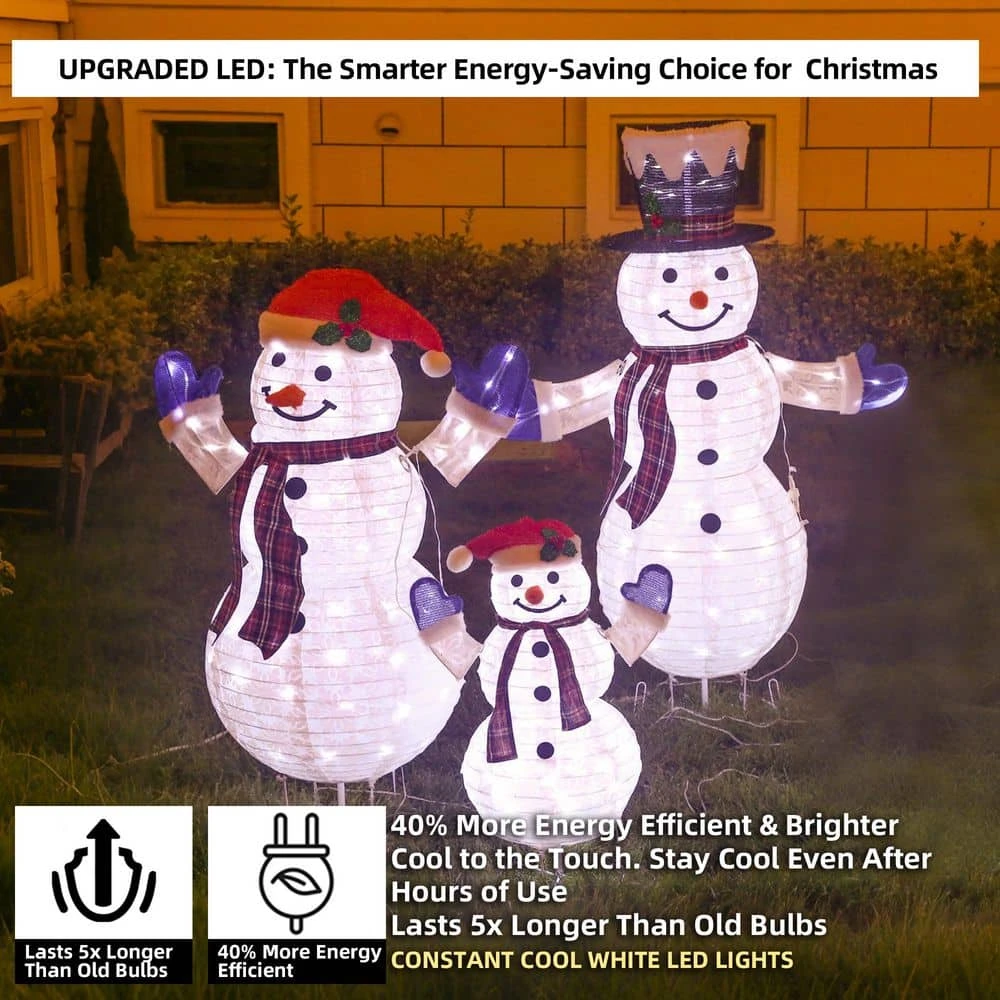 47.5 In. 3-Piece Outdoor Christmas Decoration Pop-Up Snowman Family Set With Cool White LEDs 3 47.5 In. 3-Piece Outdoor Christmas Decoration Pop-Up Snowman Family Set With Cool White LEDs - Image 3