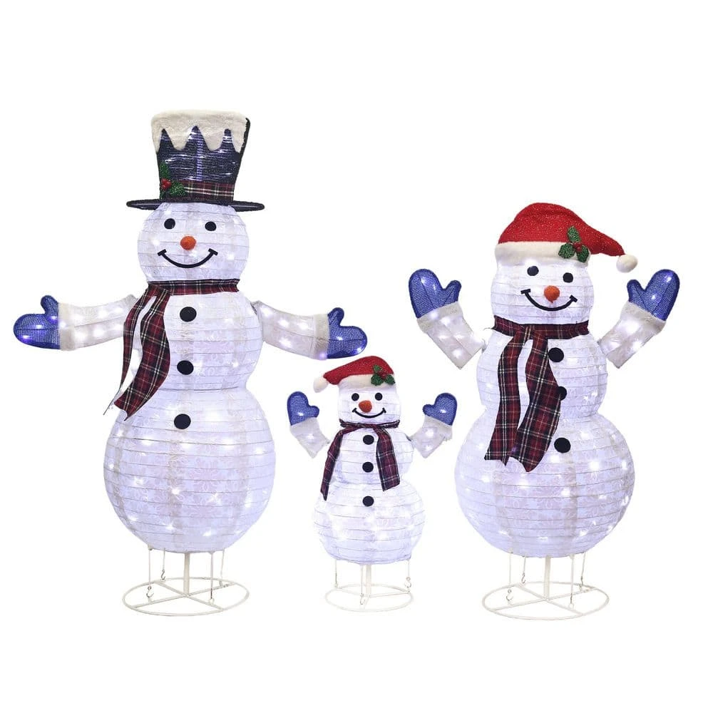 47.5 In. 3-Piece Outdoor Christmas Decoration Pop-Up Snowman Family Set With Cool White LEDs 1 47.5 In. 3-Piece Outdoor Christmas Decoration Pop-Up Snowman Family Set With Cool White LEDs