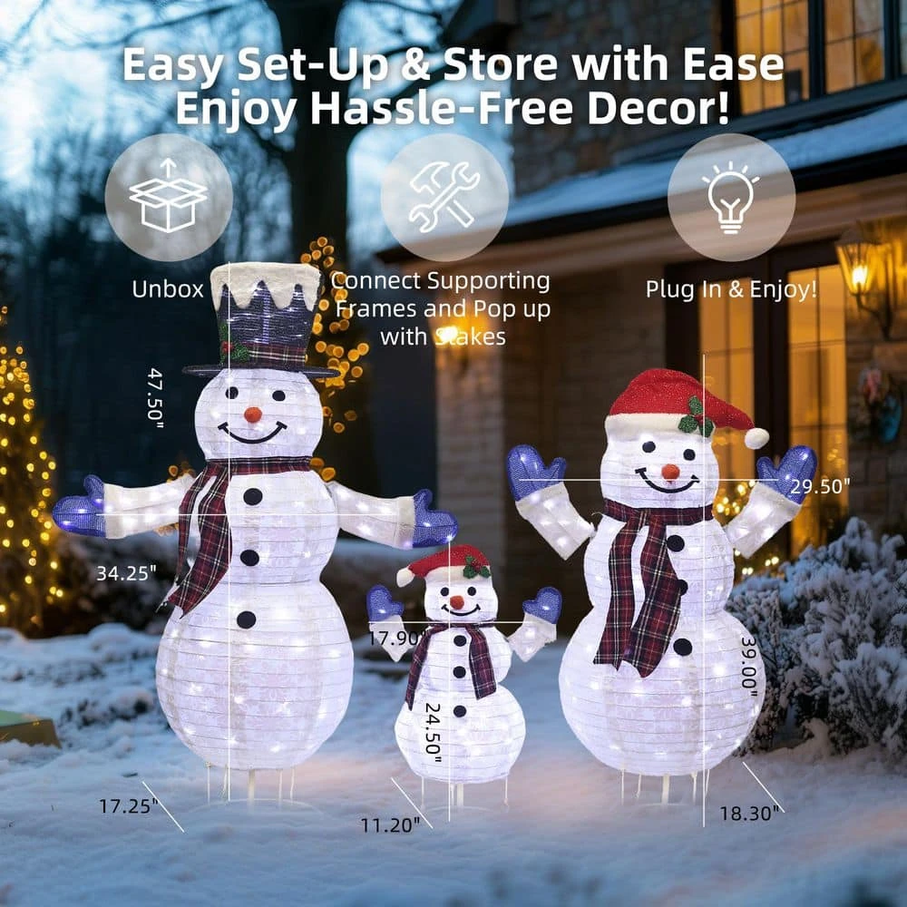 47.5 In. 3-Piece Outdoor Christmas Decoration Pop-Up Snowman Family Set With Cool White LEDs 7 47.5 In. 3-Piece Outdoor Christmas Decoration Pop-Up Snowman Family Set With Cool White LEDs - Image 7