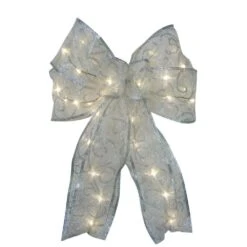9 In. 36-Light Battery Operated LED White Everyday Bow