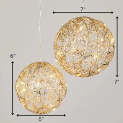 7 In. And 6 In. Gold Lighted Hanging Globe - Set Of 2, Gold Christmas Ornaments -Northlight Shop sullivans christmas figurines or10773 go 1f 1000