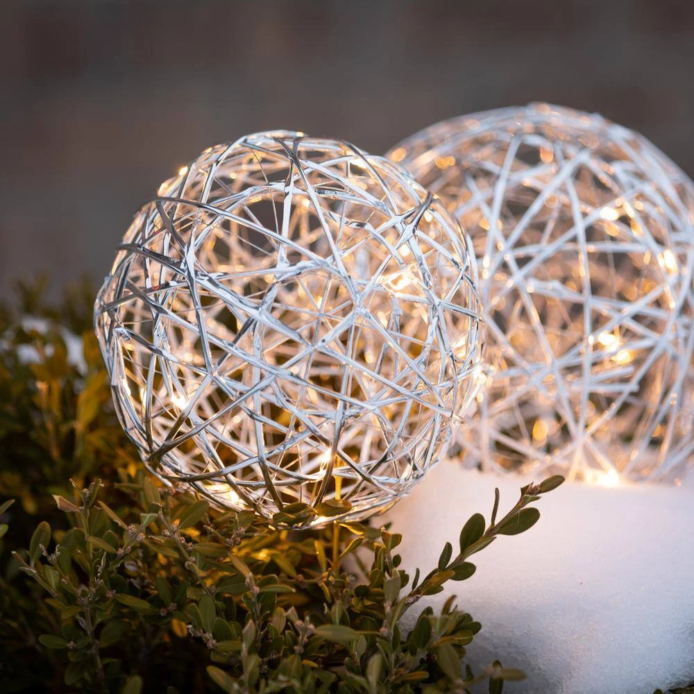 7 In. And 6 In. Lighted Silver Hanging Globes - Set Of 2, Silver Christmas Ornaments 3 7 In. And 6 In. Lighted Silver Hanging Globes - Set Of 2, Silver Christmas Ornaments - Image 3