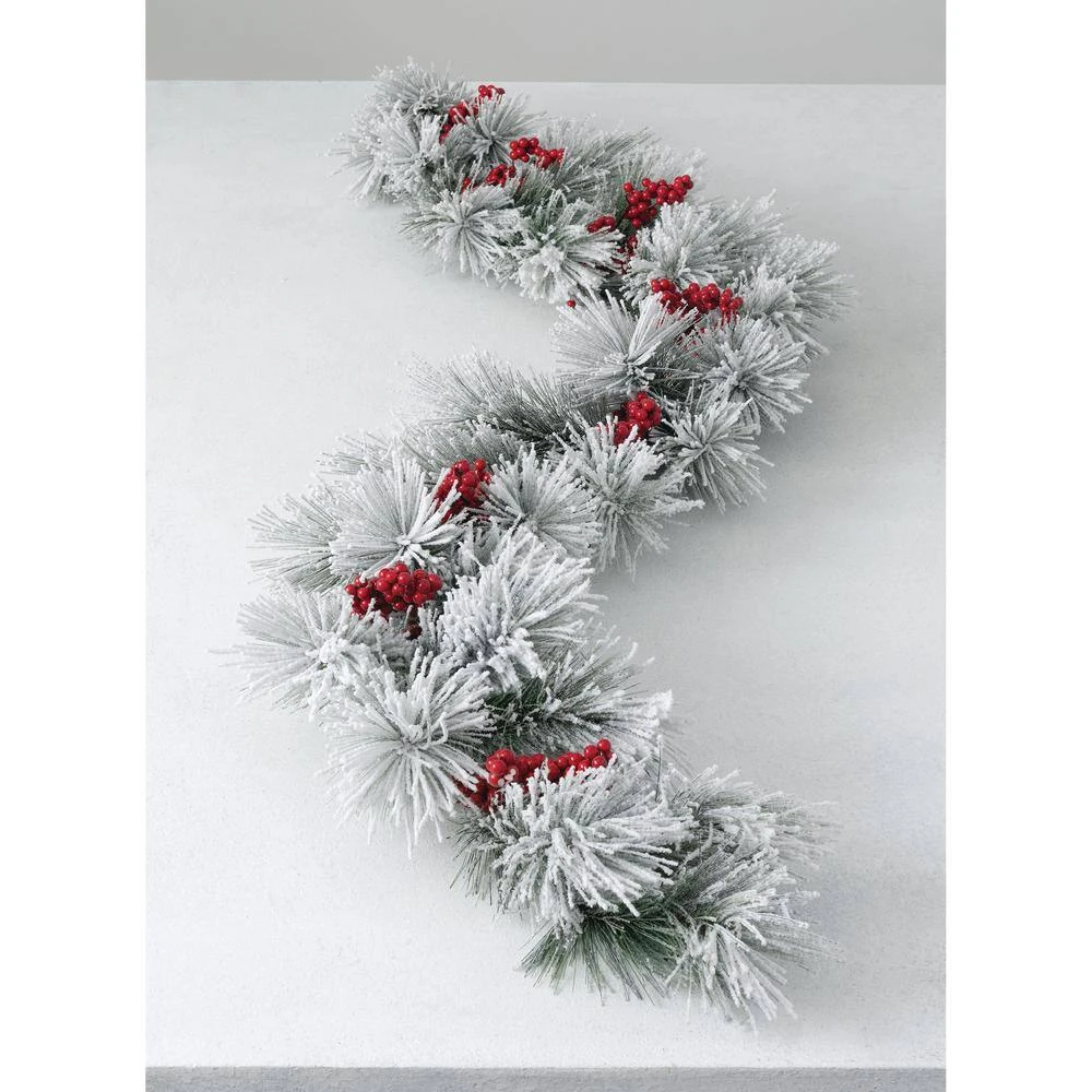 5 Ft. Unlit Green Flocked Pine/Berry Artificial Christmas Garland 3 5 Ft. Unlit Green Flocked Pine/Berry Artificial Christmas Garland - Image 3