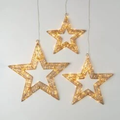 13.75", 17.75" & 21.5" Christmas Gold Lighted Star Set Of 3