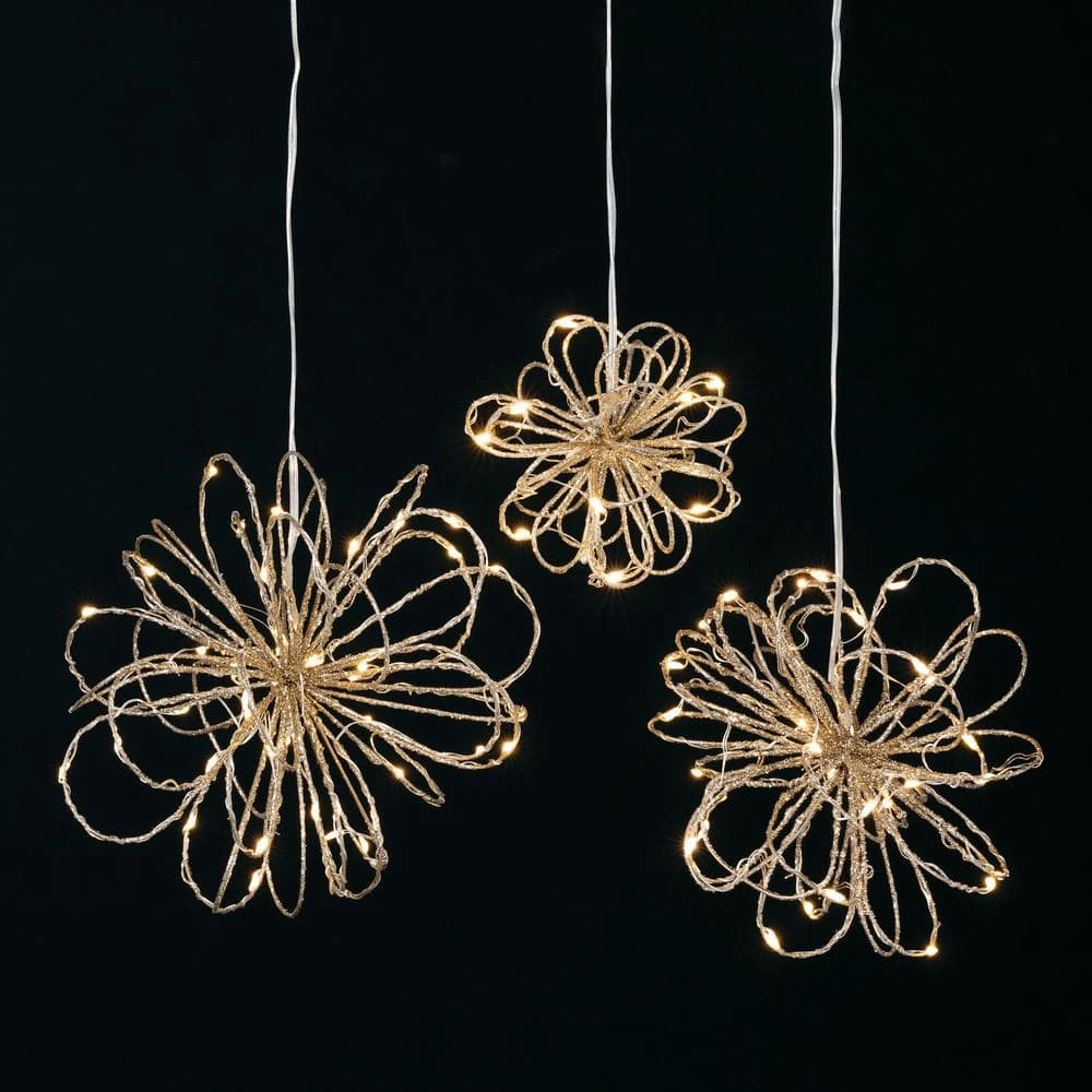 6.5", 5.5" & 4" Christmas Lighted Gold Swirl Balls Set Of 3 3 6.5", 5.5" & 4" Christmas Lighted Gold Swirl Balls Set Of 3 - Image 3