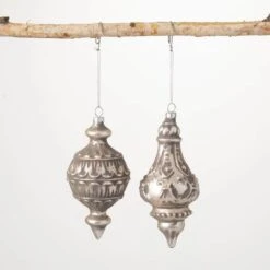 6" And 6.5" Gray Vintage Finial Ornament (Set Of 2)