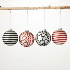 4 In. Multi-color Patterned Ball Ornament (Set Of 4)