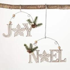4.5 In. And 4.25 In. Wood Noel And Joy Ornament - Set Of 2, White Christmas Ornaments