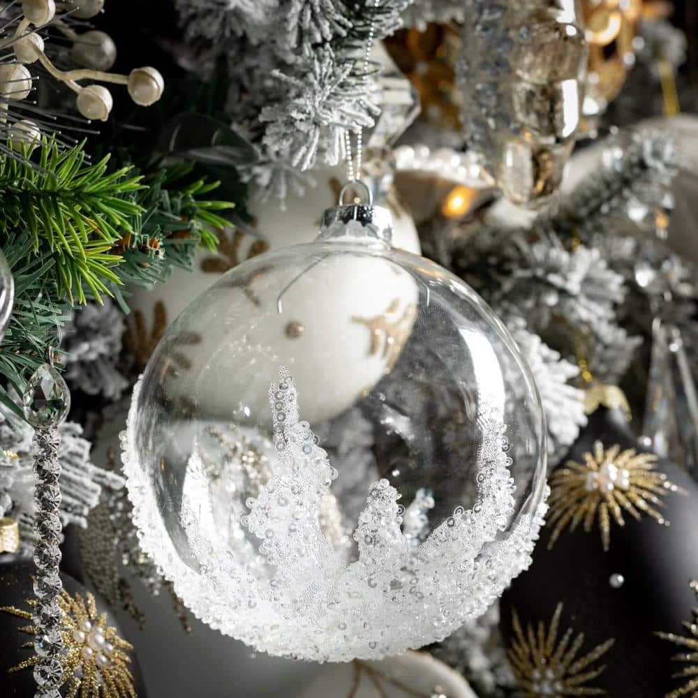 5.5 In. Ball With Stones Ornament - Set Of 6, Clear 2 5.5 In. Ball With Stones Ornament - Set Of 6, Clear - Image 2