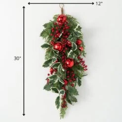 30" Jingle Bell Holly Pine Artificial Christmas Swag, Green-Red 11 30" Jingle Bell Holly Pine Artificial Christmas Swag, Green-Red -Northlight Shop sullivans christmas swag hbsw fa 1000