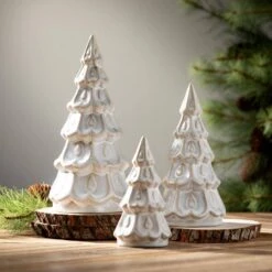 6", 8" & 10" Ceramic Cream Christmas Pine Tree Set Of 3 -Northlight Shop sullivans christmas tabletop trees pn4147 4f 1000