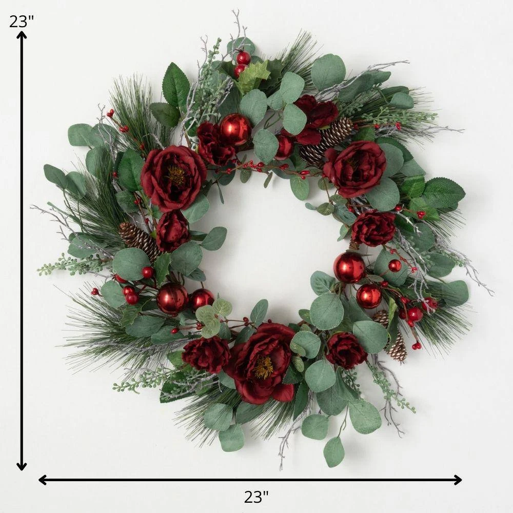 22 In. Green Unlit Eucalyptus And Rose Artificial Christmas Wreath 3 22 In. Green Unlit Eucalyptus And Rose Artificial Christmas Wreath - Image 3