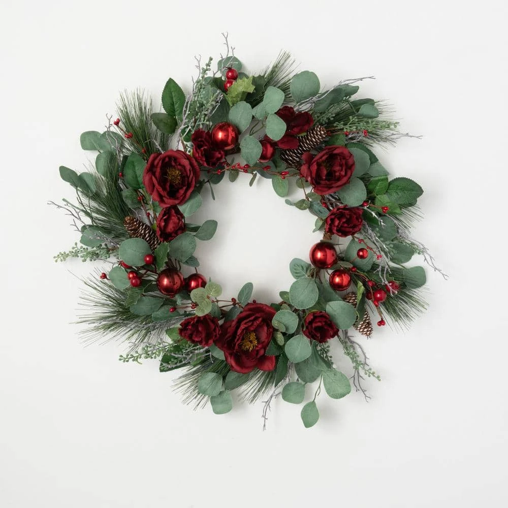 22 In. Green Unlit Eucalyptus And Rose Artificial Christmas Wreath 1 22 In. Green Unlit Eucalyptus And Rose Artificial Christmas Wreath