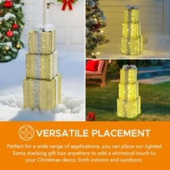 34 In. Christmas Illuminated Stacking Gift Box, 3D Tinsel Santa Outdoor Garden Yard Lawn Festive Decoration With Lights 17 34 In. Christmas Illuminated Stacking Gift Box, 3D Tinsel Santa Outdoor Garden Yard Lawn Festive Decoration With Lights -Northlight Shop sunjoy christmas yard decorations d116019000 4f 1000