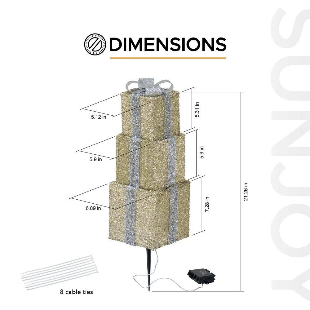 34 In. Christmas Illuminated Stacking Gift Box, 3D Tinsel Santa Outdoor Garden Yard Lawn Festive Decoration With Lights 4 34 In. Christmas Illuminated Stacking Gift Box, 3D Tinsel Santa Outdoor Garden Yard Lawn Festive Decoration With Lights - Image 4